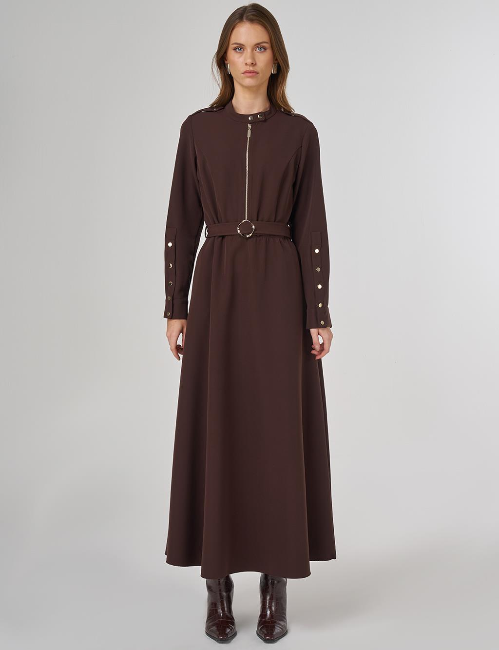 Belt Detailed Maxi Dress in Dark Brown