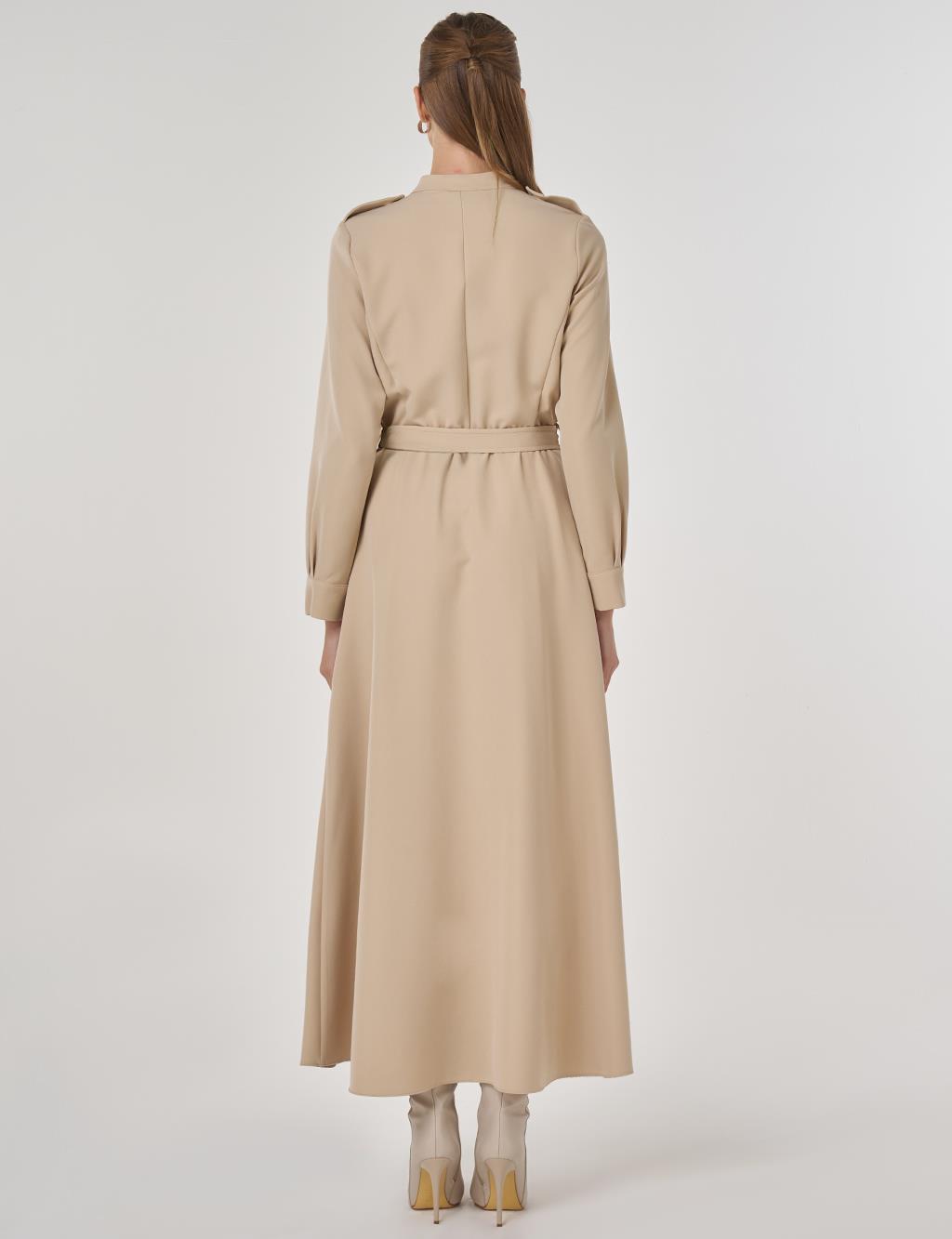 Belt Detailed Maxi Dress in Stone