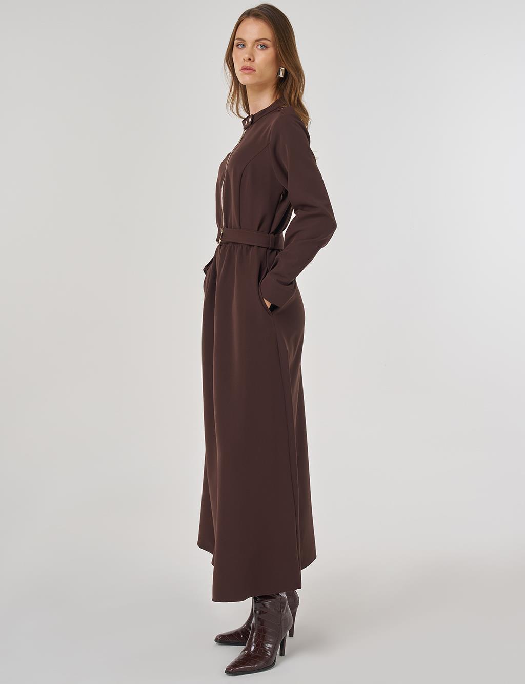 Belt Detailed Maxi Dress in Dark Brown