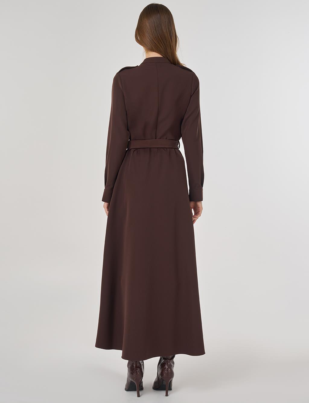 Belt Detailed Maxi Dress in Dark Brown