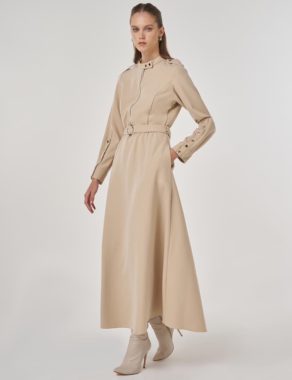 Belt Detailed Maxi Dress in Stone