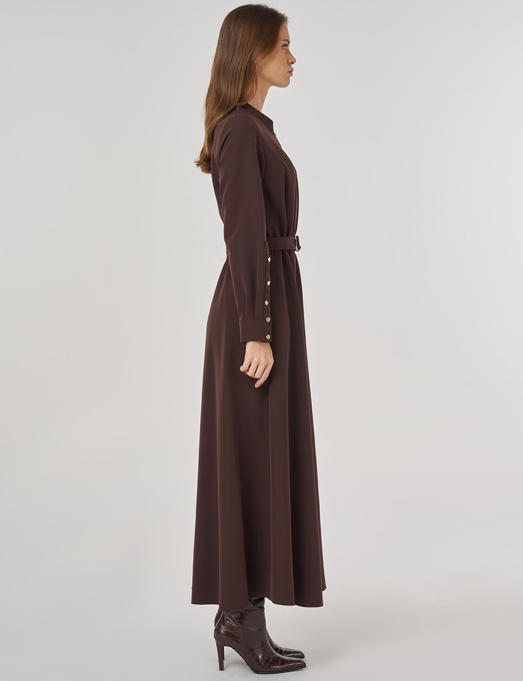 Belt Detailed Maxi Dress in Dark Brown