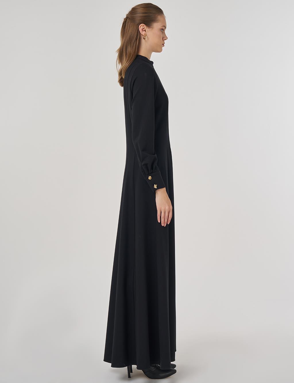 Shiny Button Rayon Dress Black