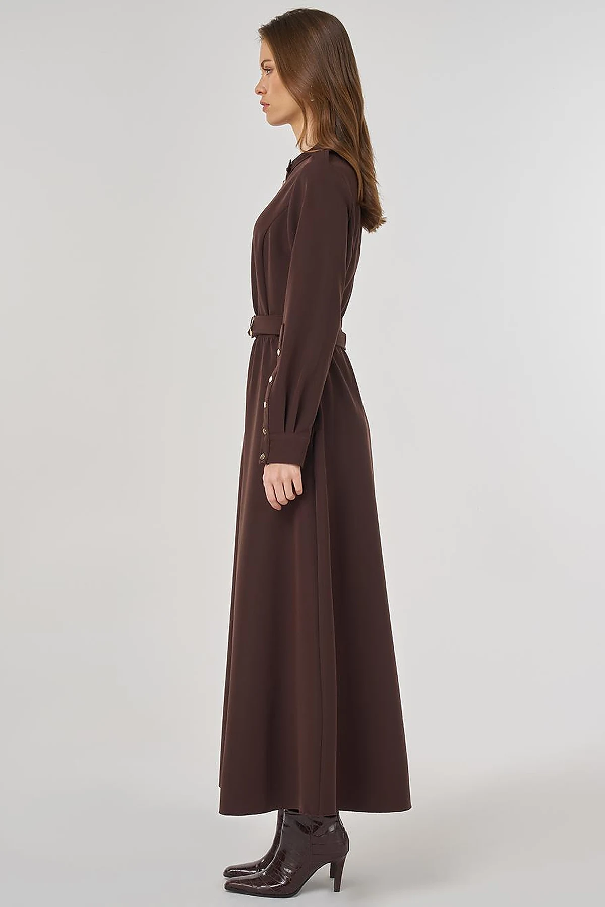 Belt Detailed Maxi Dress in Dark Brown