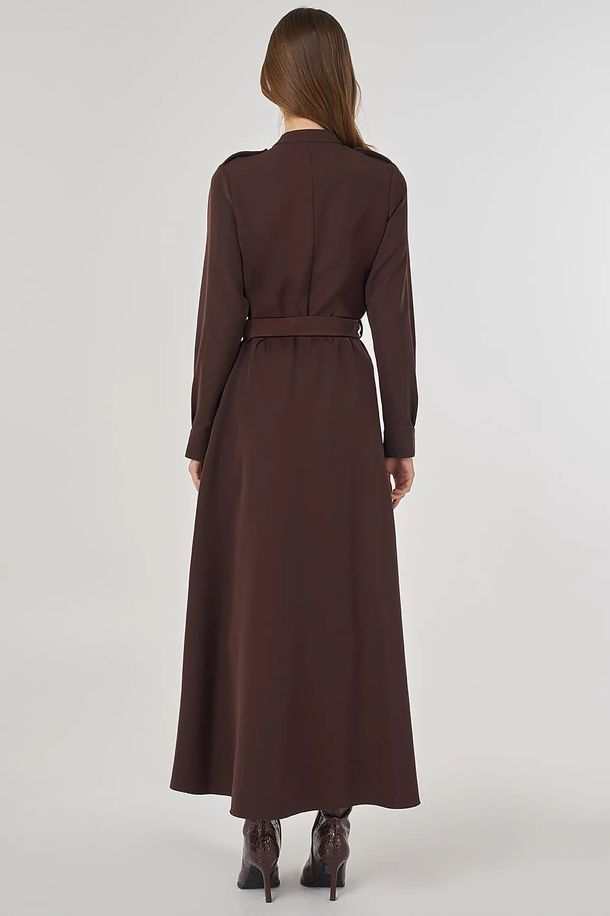 Belt Detailed Maxi Dress in Dark Brown