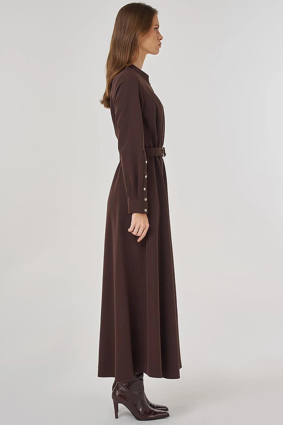 Belt Detailed Maxi Dress in Dark Brown
