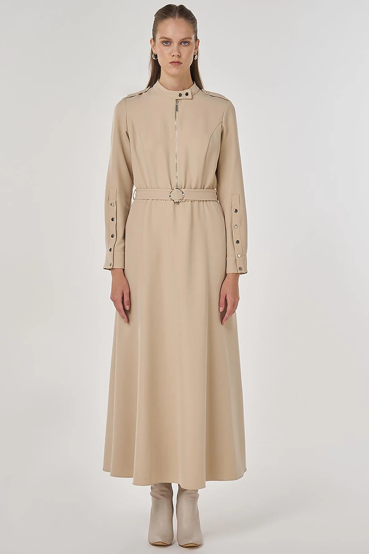 Belt Detailed Maxi Dress in Stone