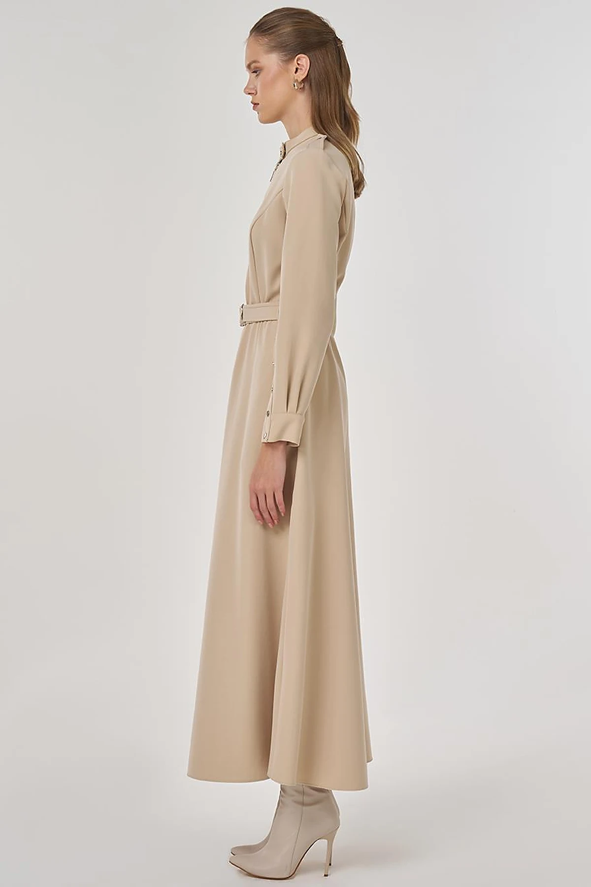 Belt Detailed Maxi Dress in Stone