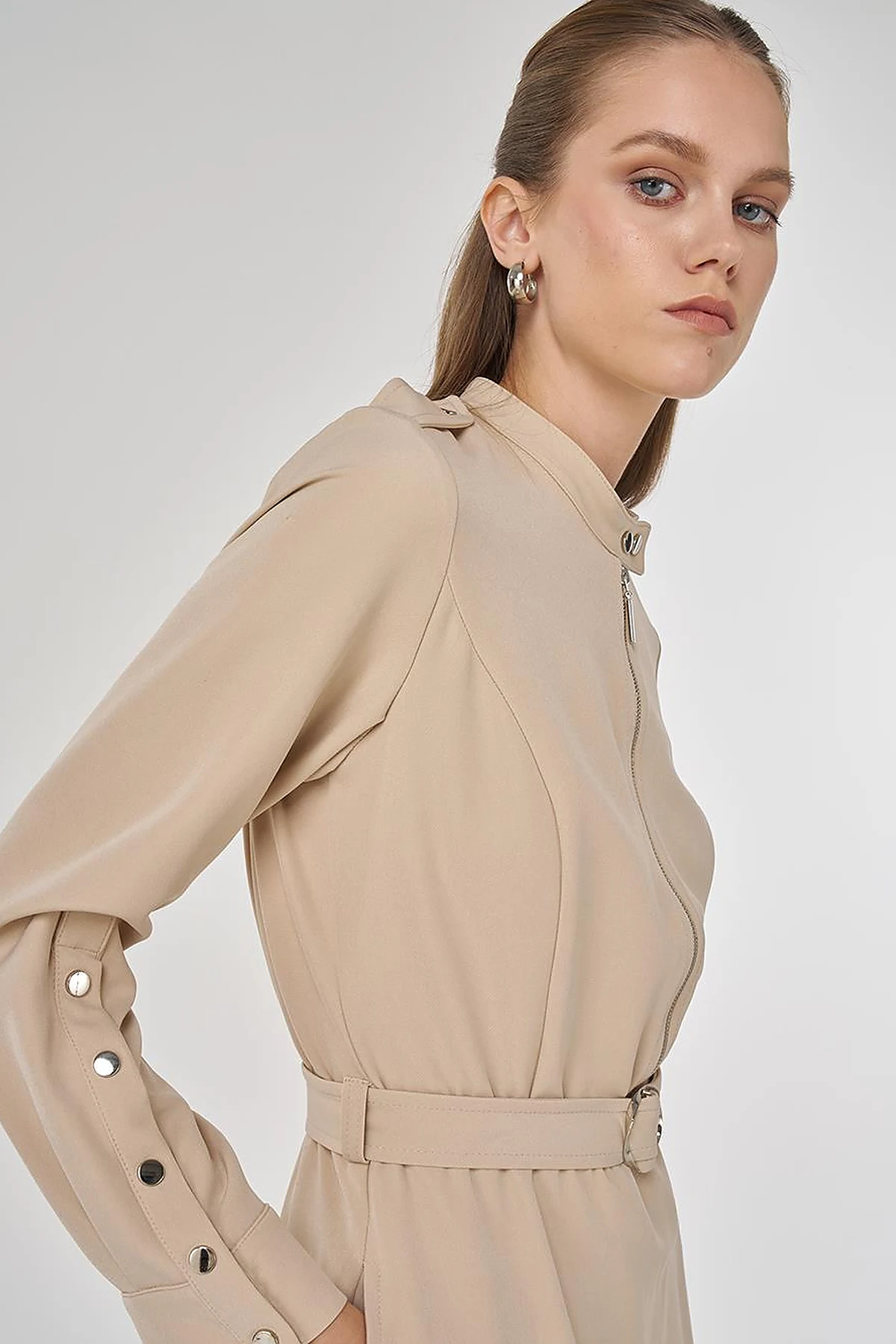 Belt Detailed Maxi Dress in Stone