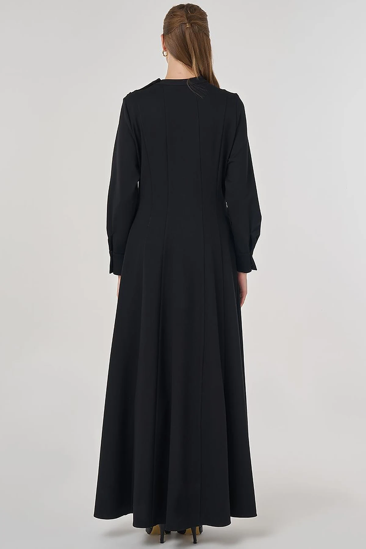 Shiny Button Rayon Dress Black