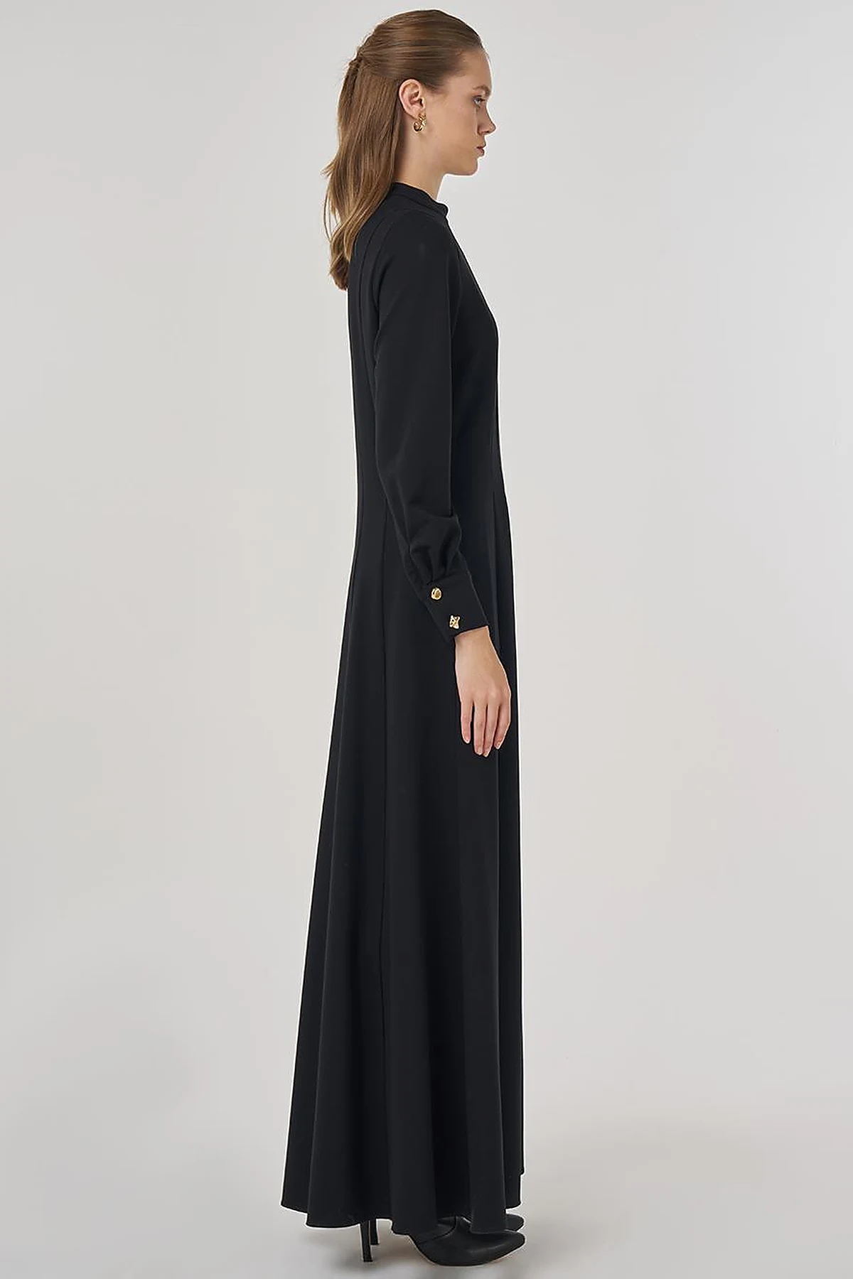 Shiny Button Rayon Dress Black