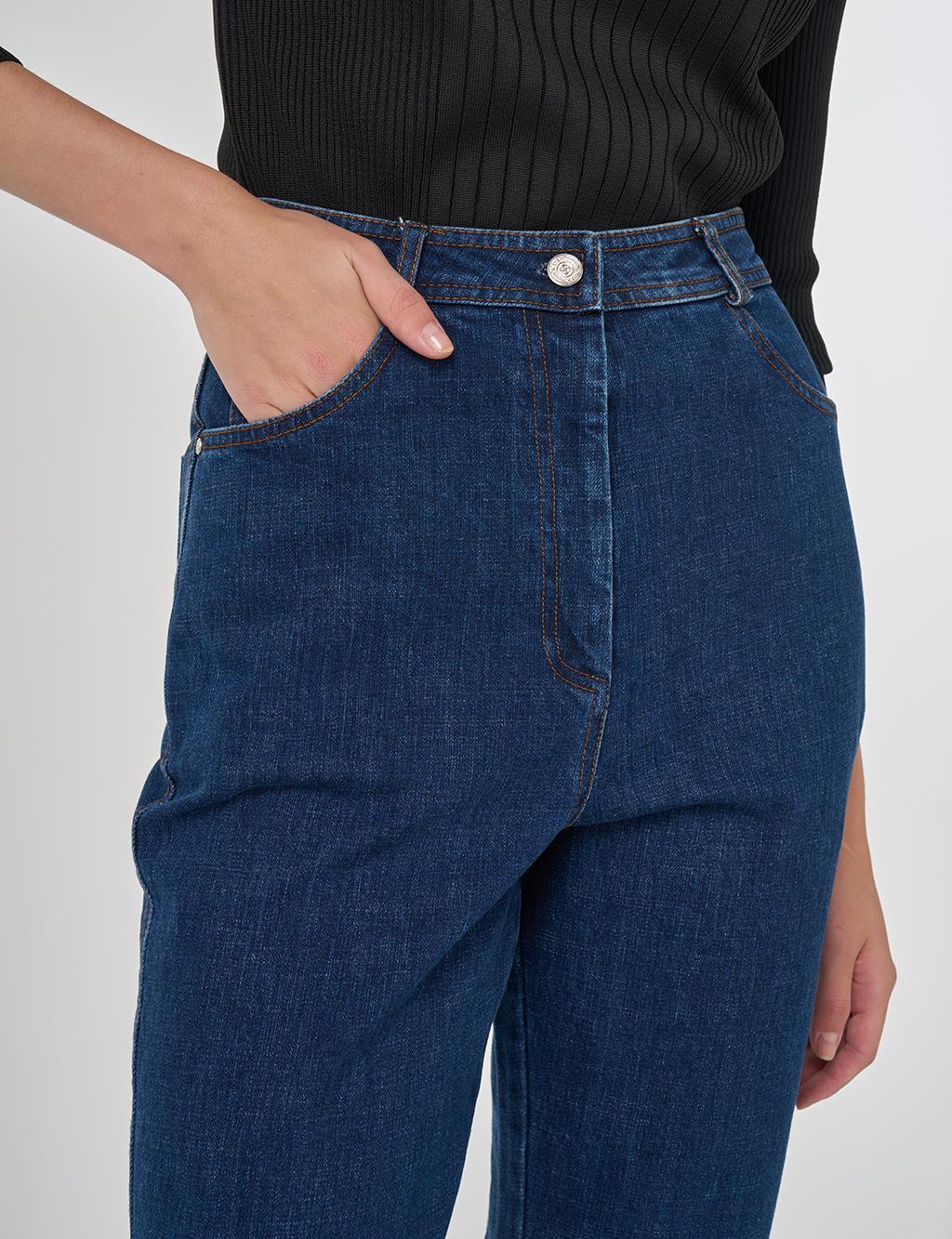 İspanyol Paça Denim Pantolon Lacivert 