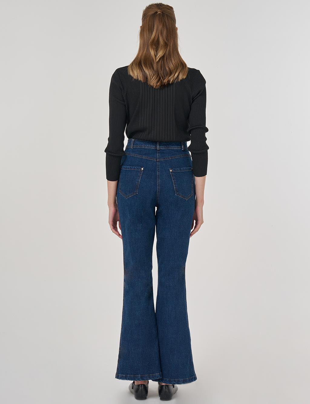 İspanyol Paça Denim Pantolon Lacivert 