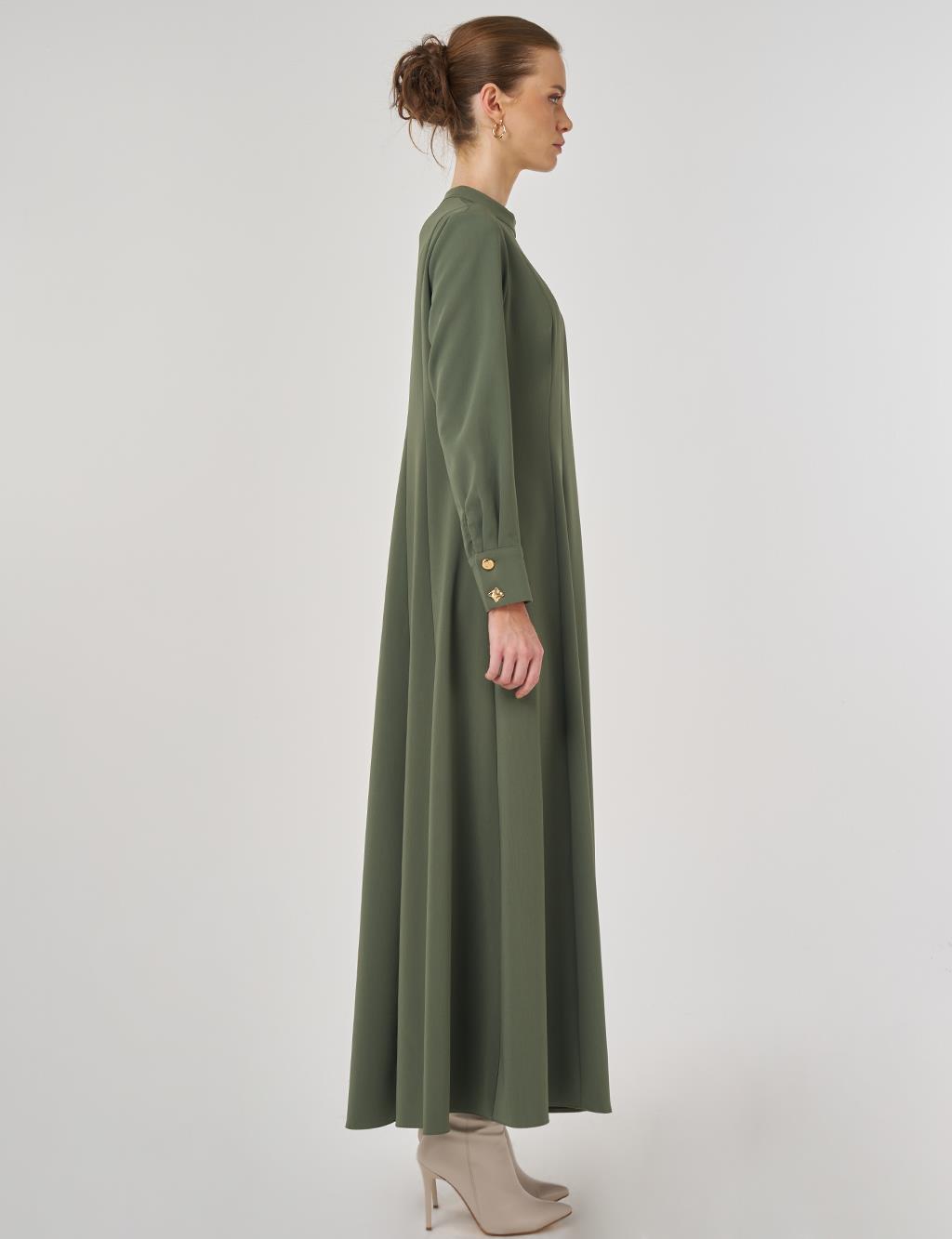 Shiny Button-Up Dress Forest Green