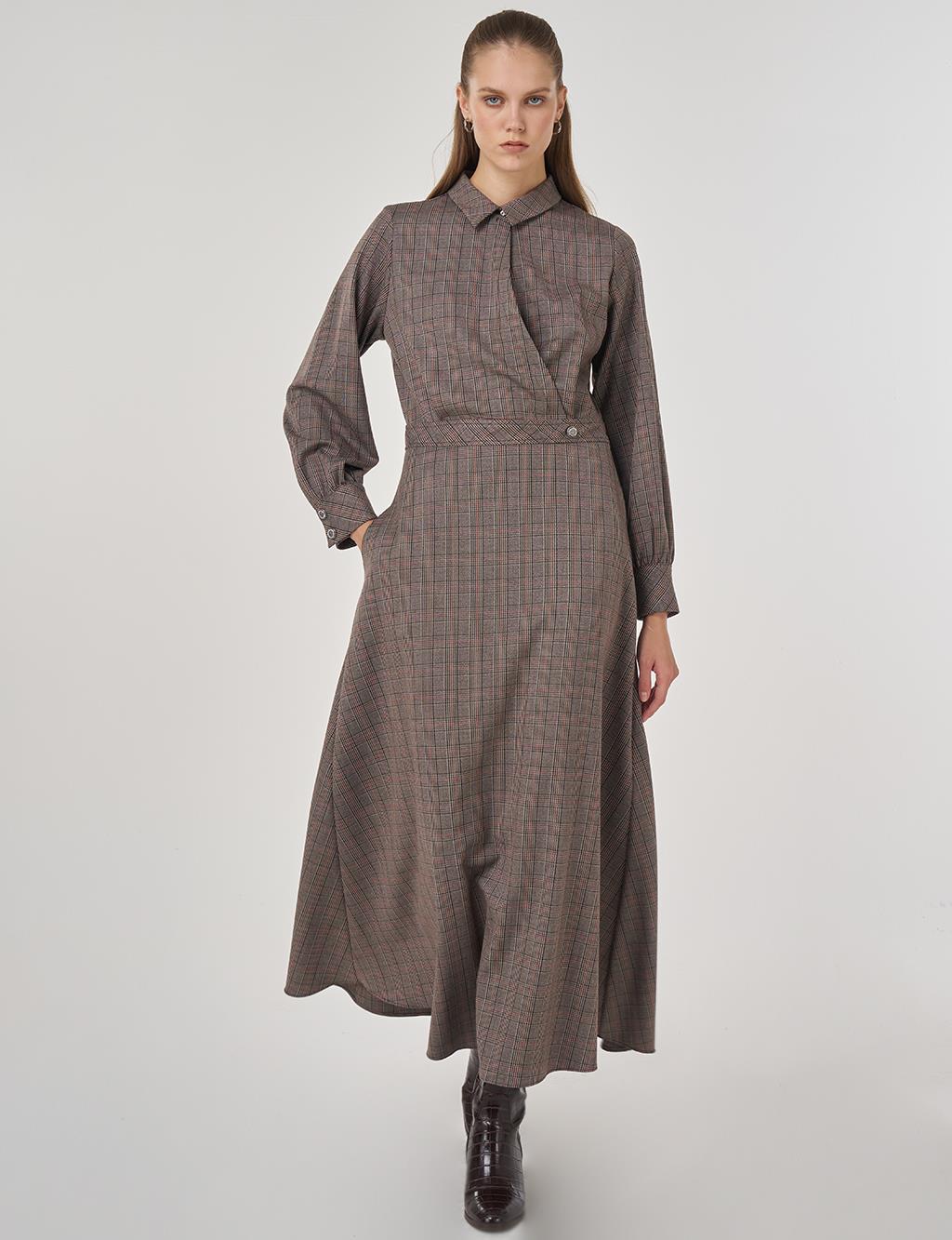 Plaid Maxi Dress in Dark Brown