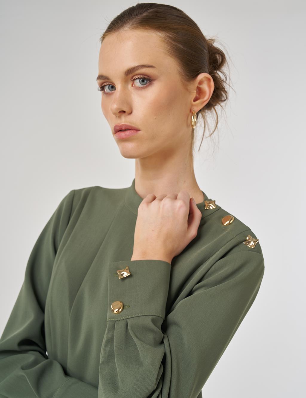 Shiny Button-Up Dress Forest Green