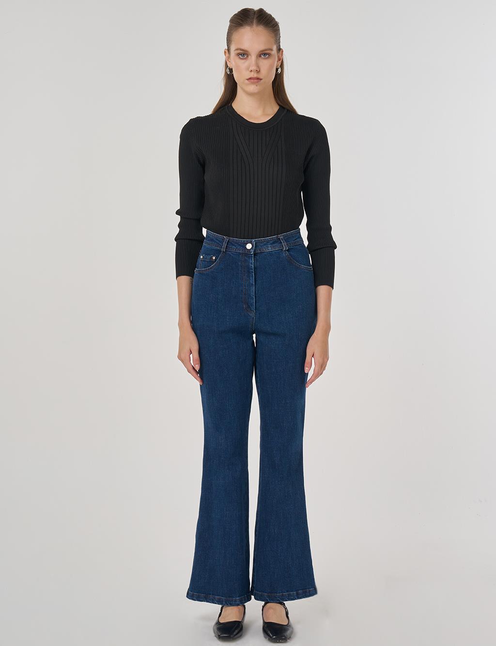 İspanyol Paça Denim Pantolon Lacivert 