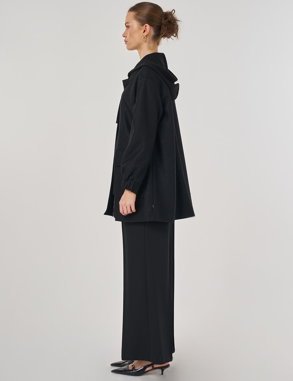 Hooded Wool Jacket in Black