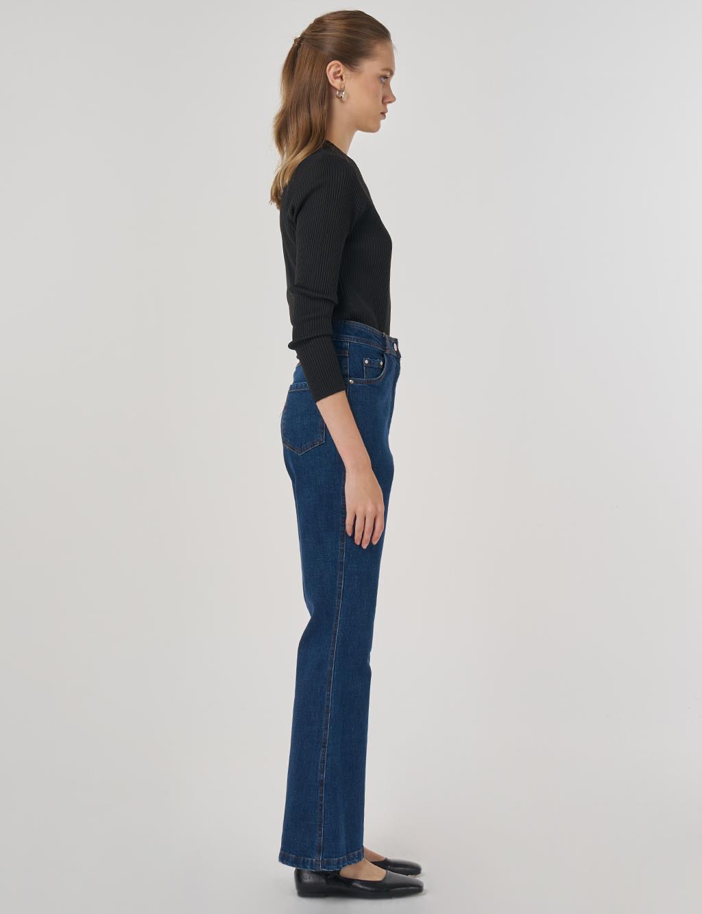 İspanyol Paça Denim Pantolon Lacivert 