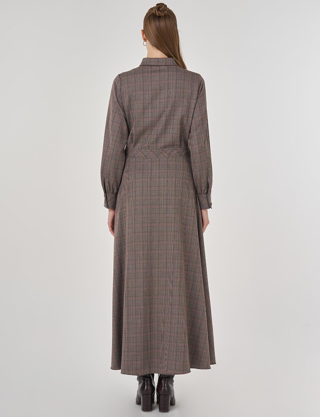 Plaid Maxi Dress in Dark Brown