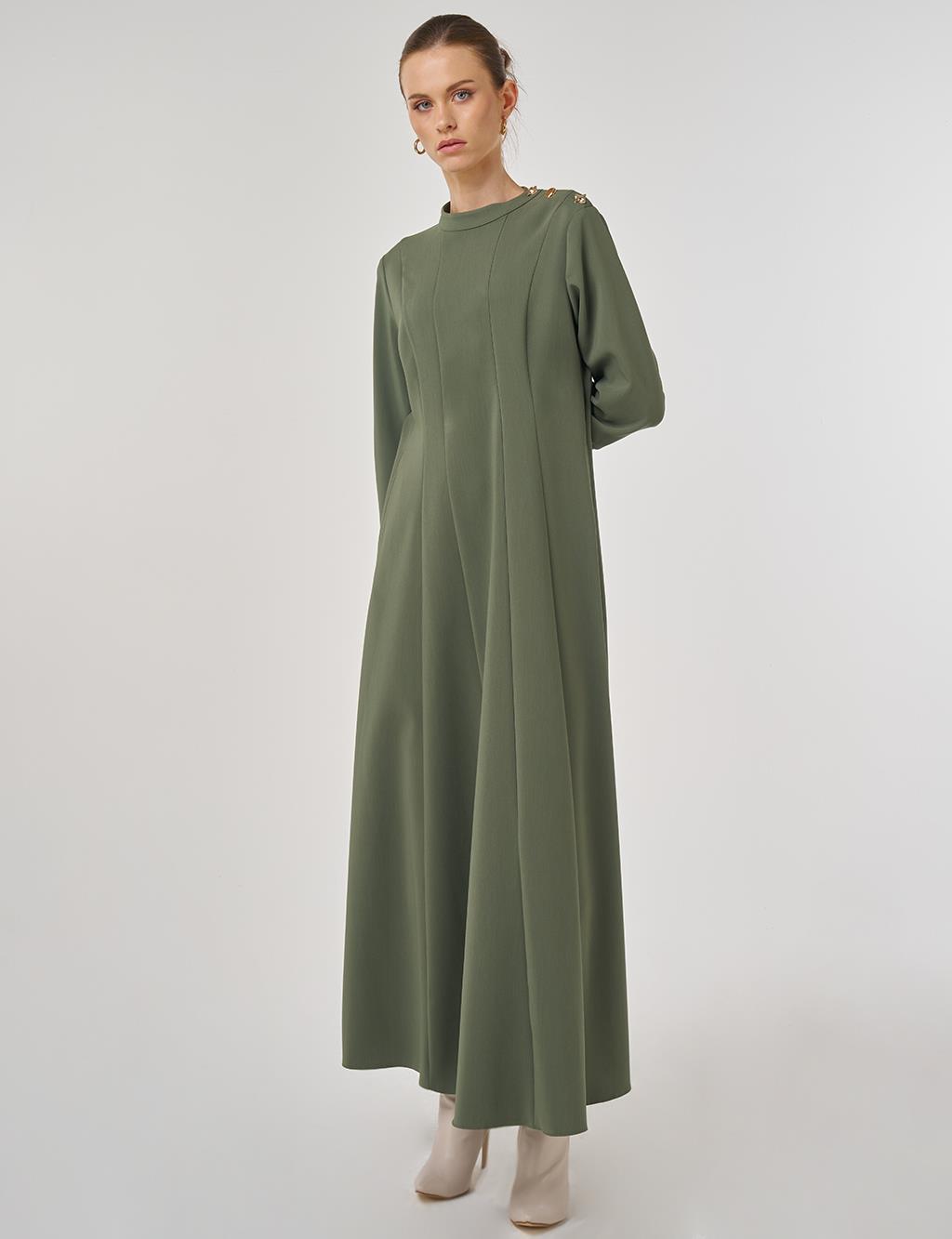 Shiny Button-Up Dress Forest Green