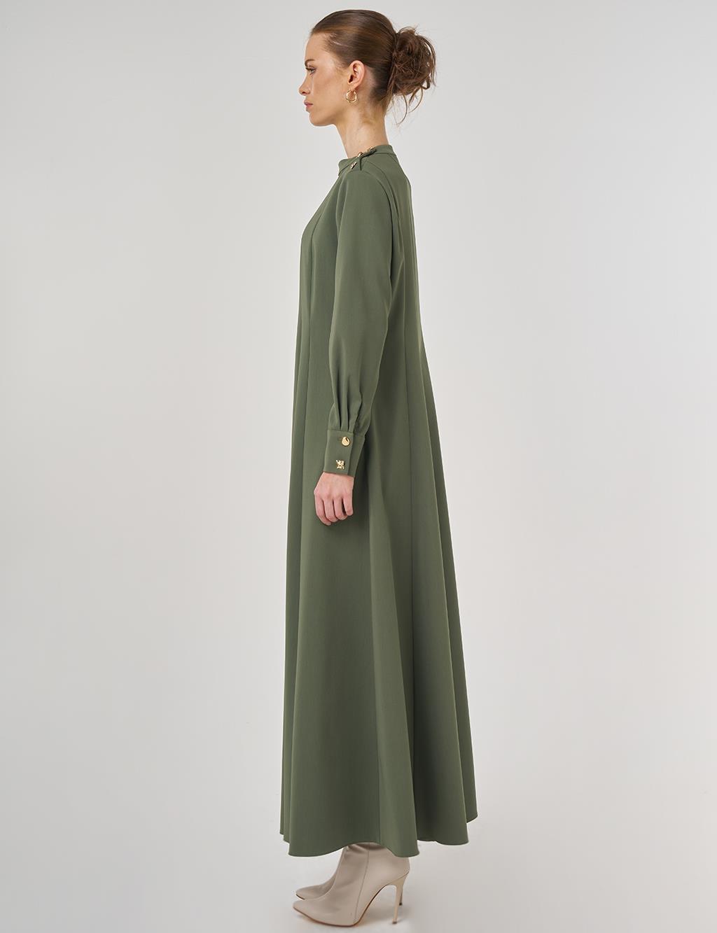 Shiny Button-Up Dress Forest Green