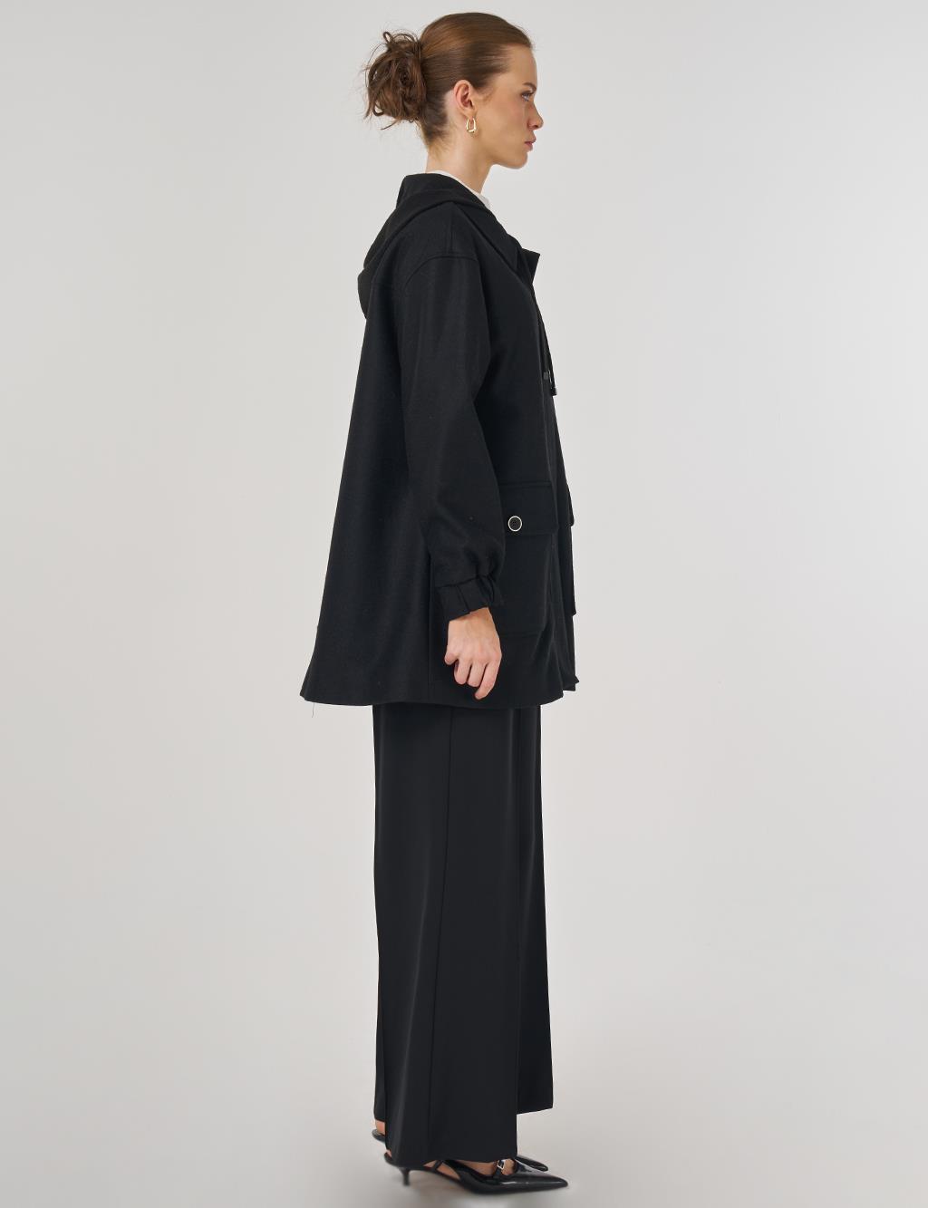 Hooded Wool Jacket in Black