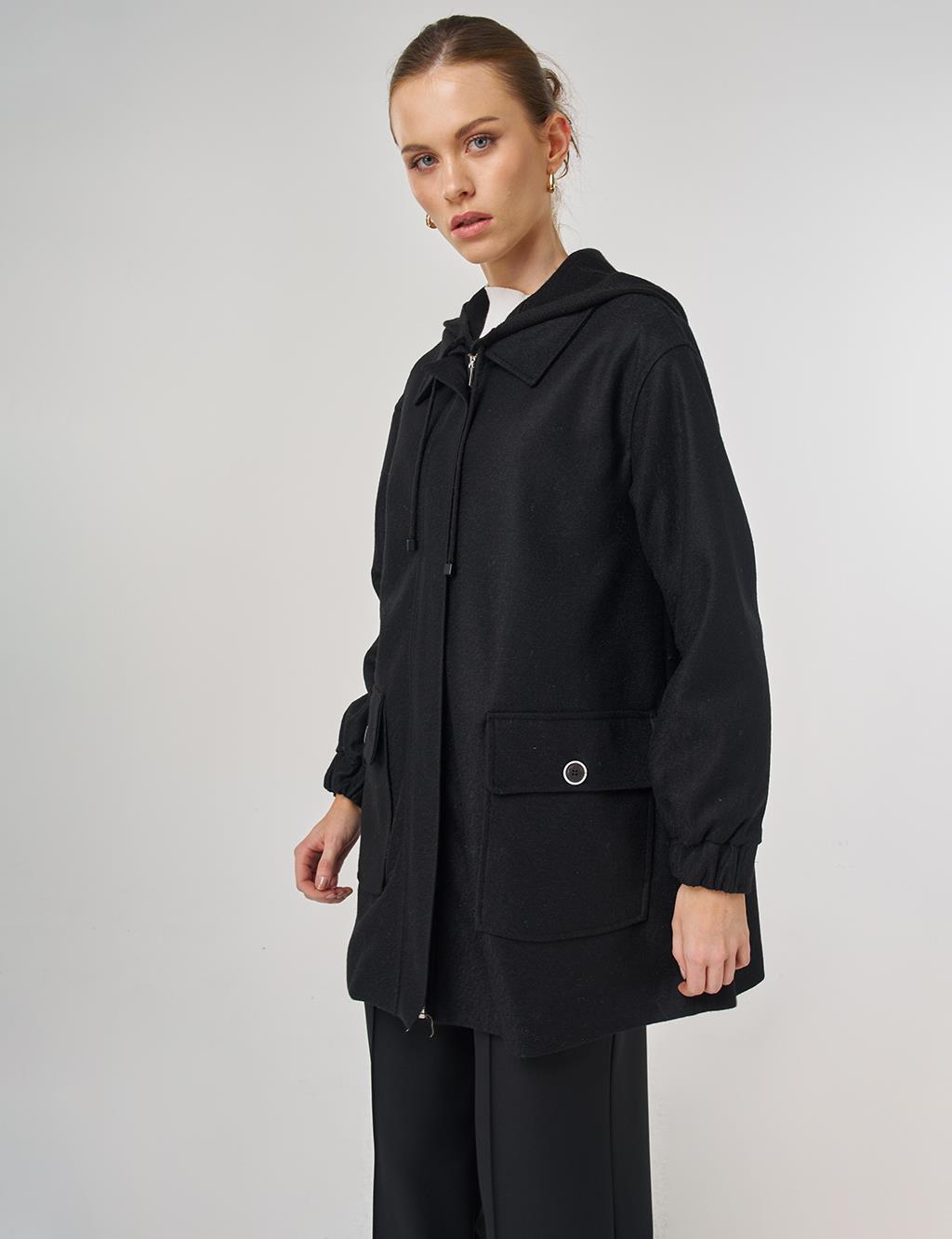 Hooded Wool Jacket in Black