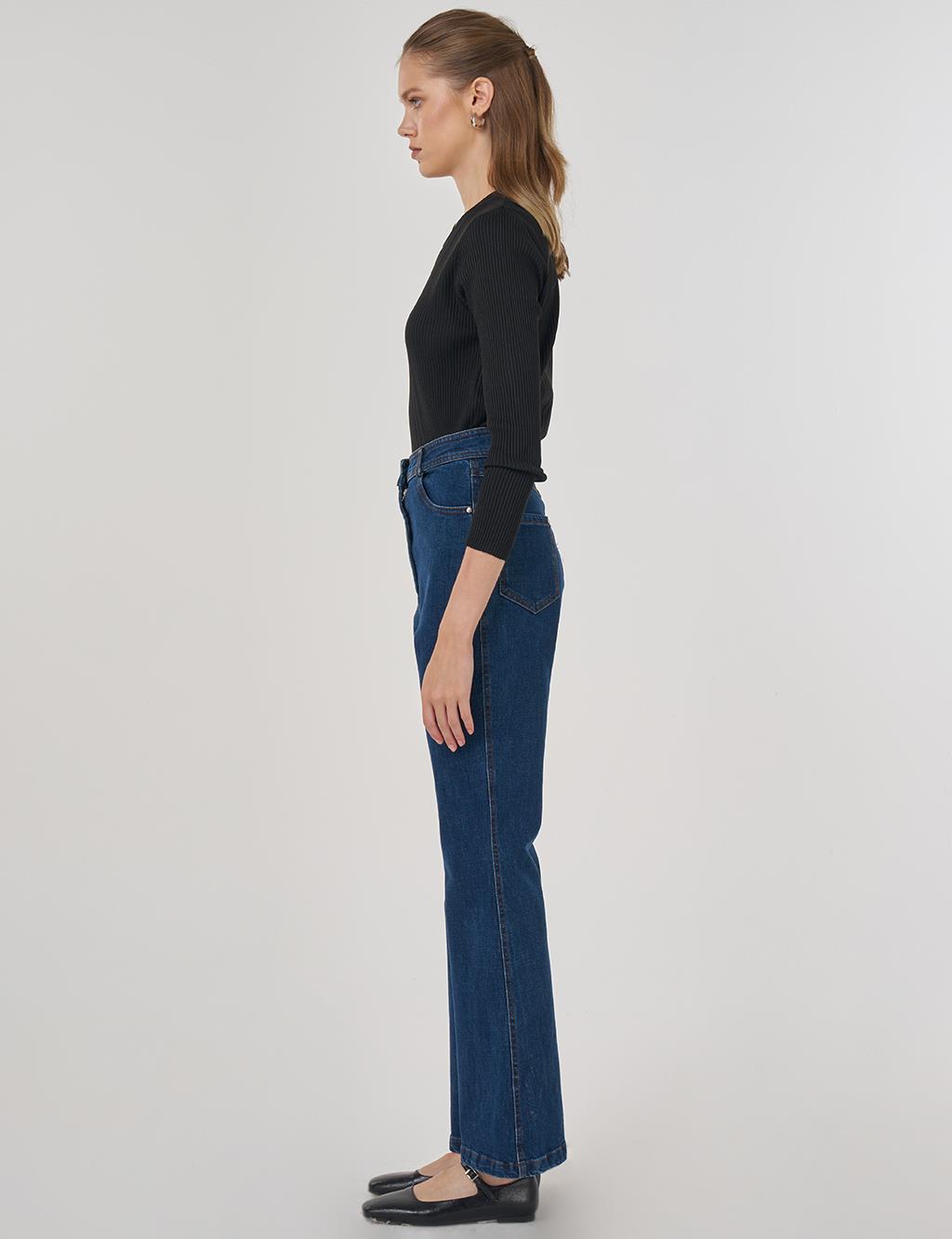 İspanyol Paça Denim Pantolon Lacivert 