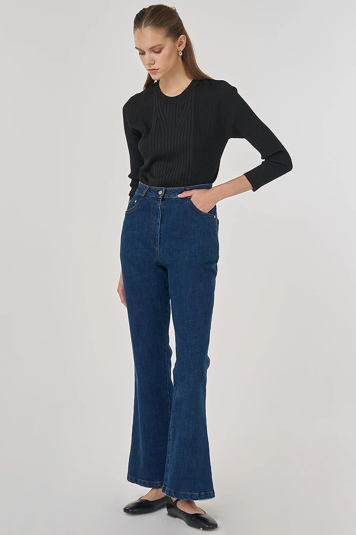 İspanyol Paça Denim Pantolon Lacivert 