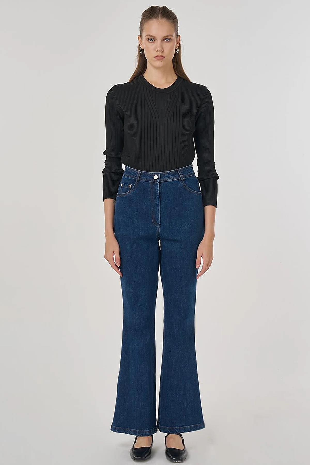 İspanyol Paça Denim Pantolon Lacivert 