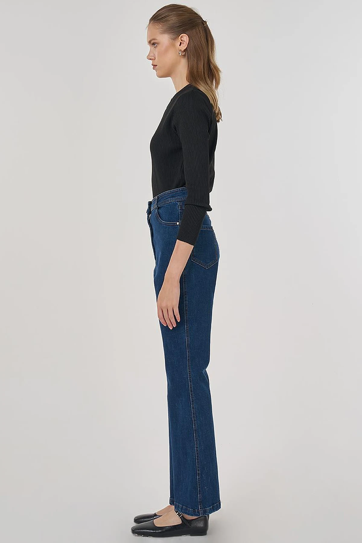 İspanyol Paça Denim Pantolon Lacivert 