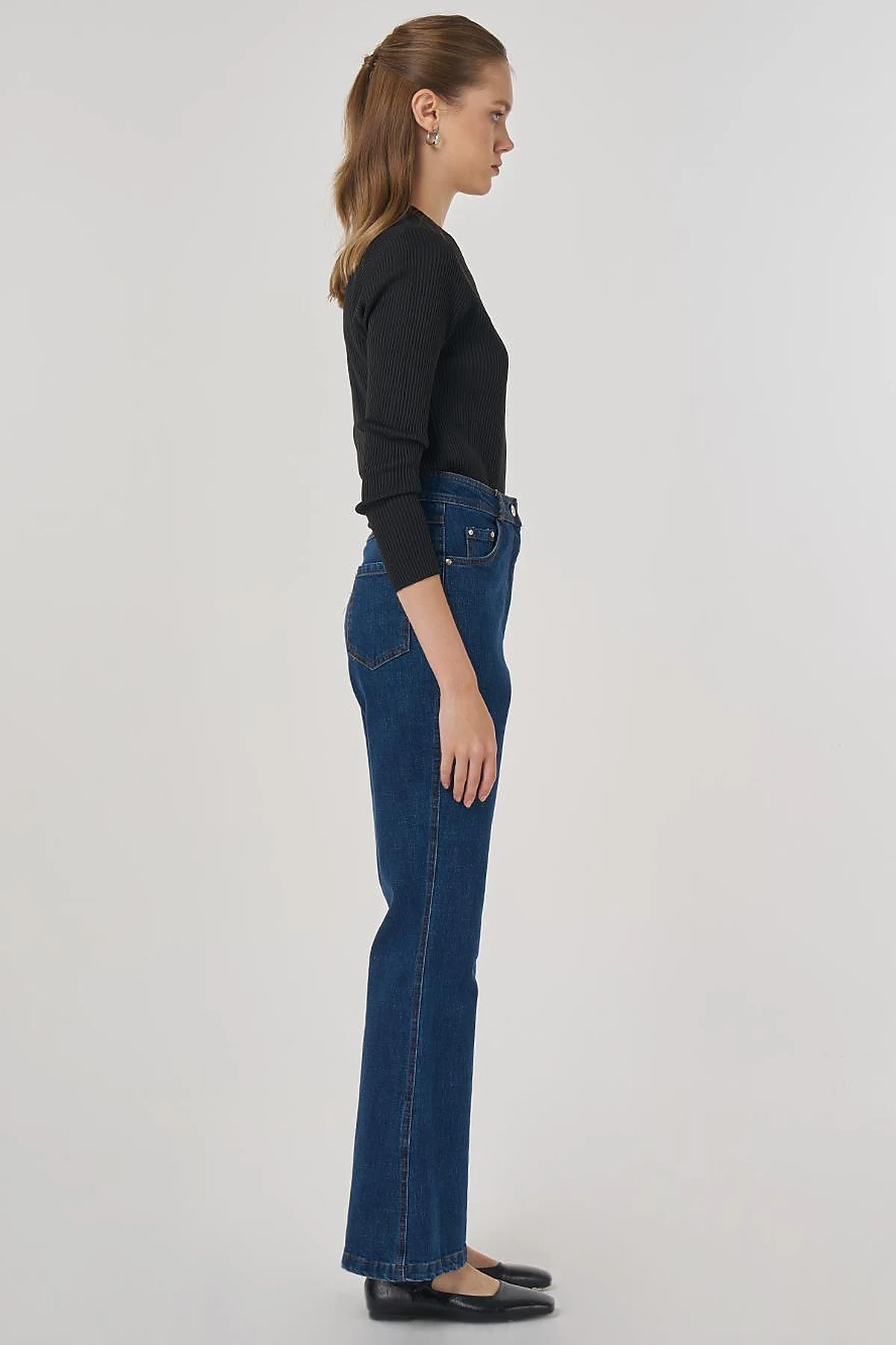 İspanyol Paça Denim Pantolon Lacivert 