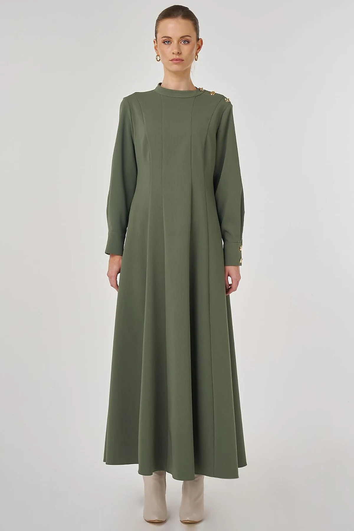 Shiny Button-Up Dress Forest Green