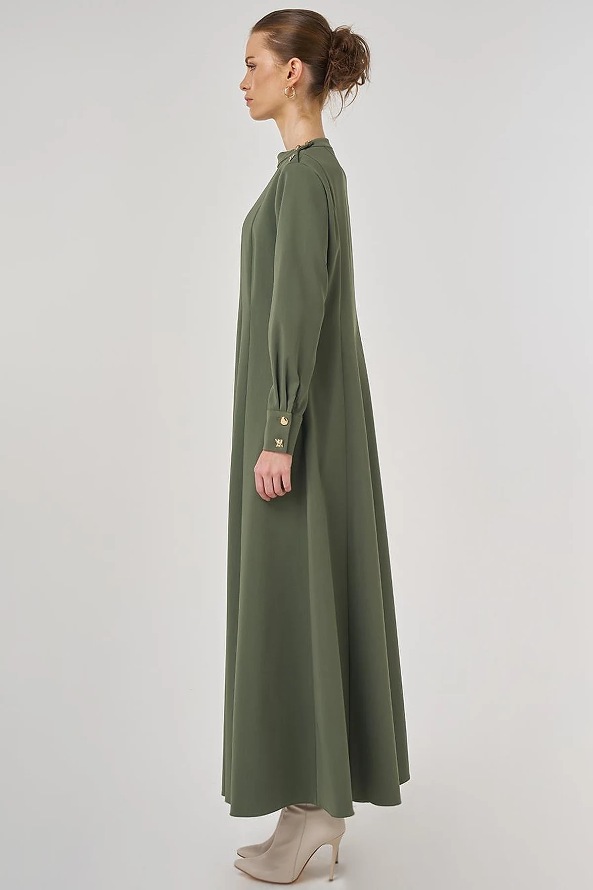 Shiny Button-Up Dress Forest Green