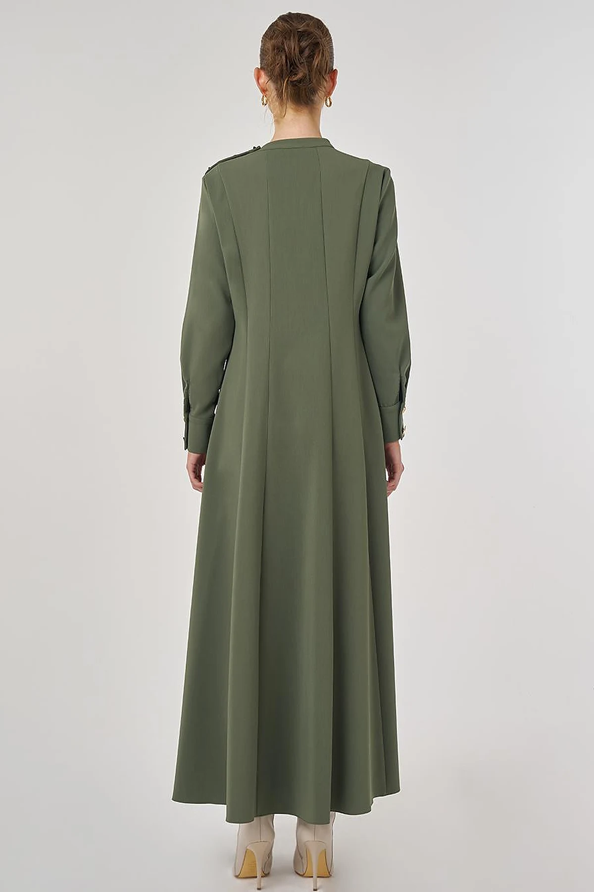 Shiny Button-Up Dress Forest Green