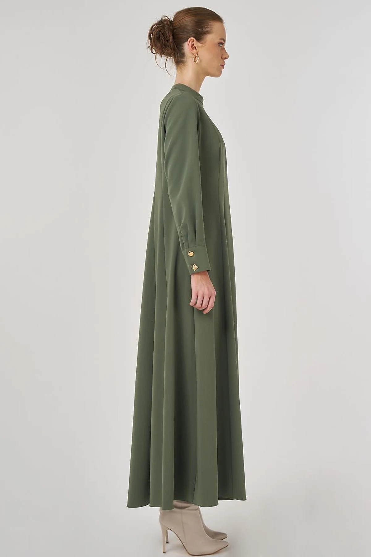 Shiny Button-Up Dress Forest Green