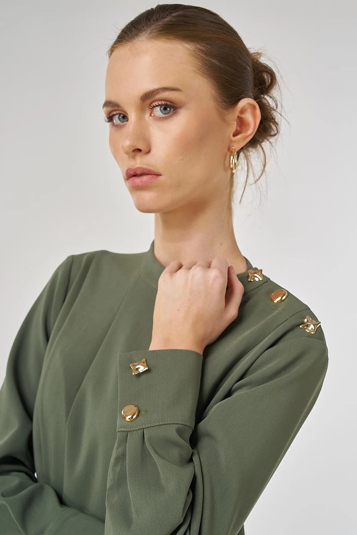 Shiny Button-Up Dress Forest Green