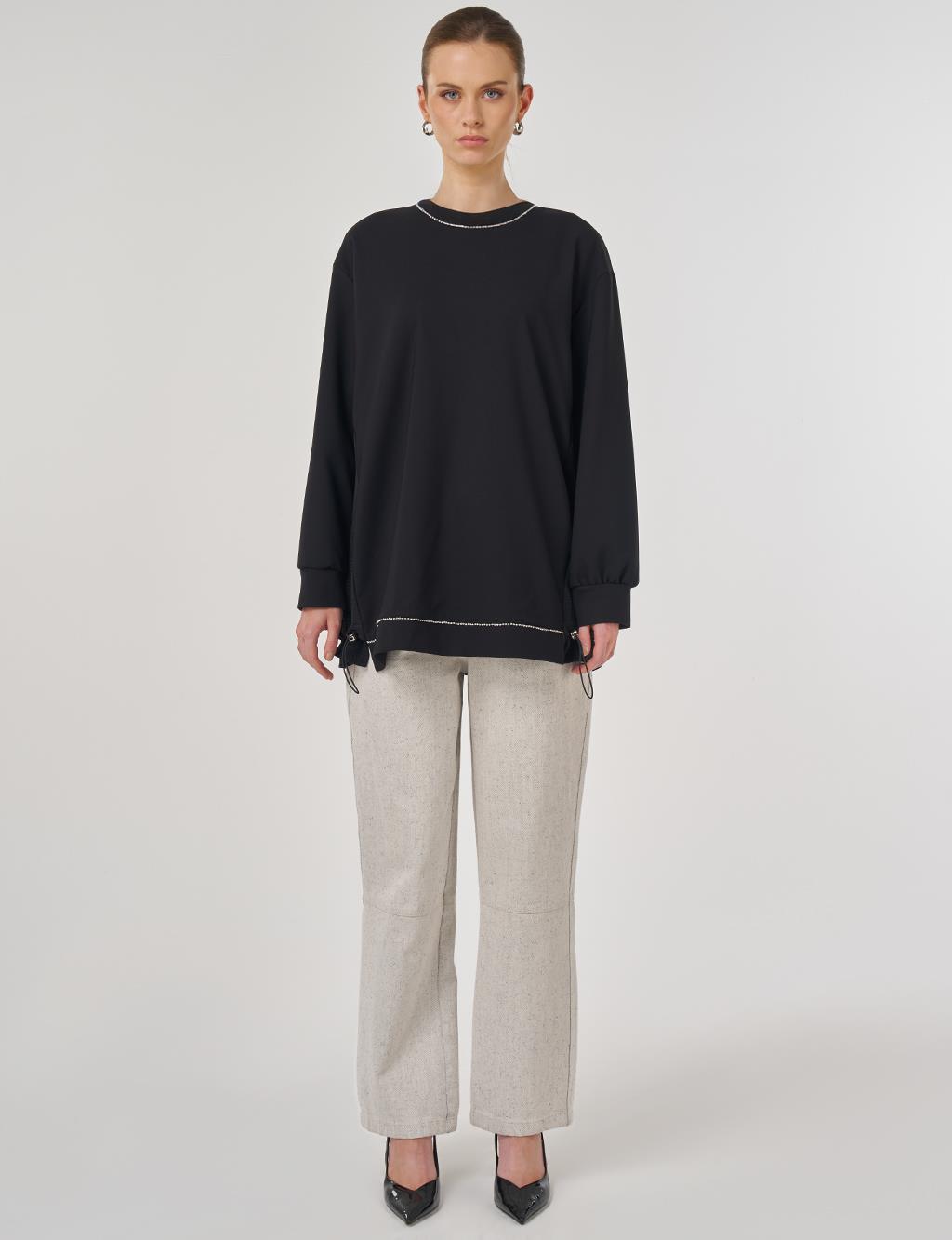 Embroidered Detail Tunic in Black