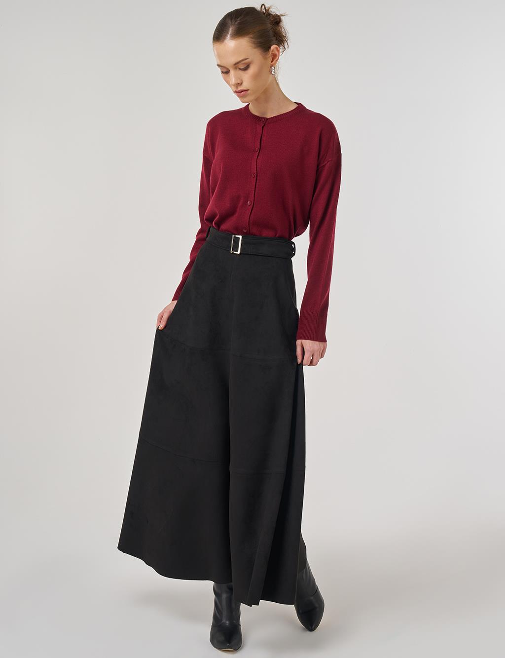 Buckle-Detailed Suede Skirt in Black