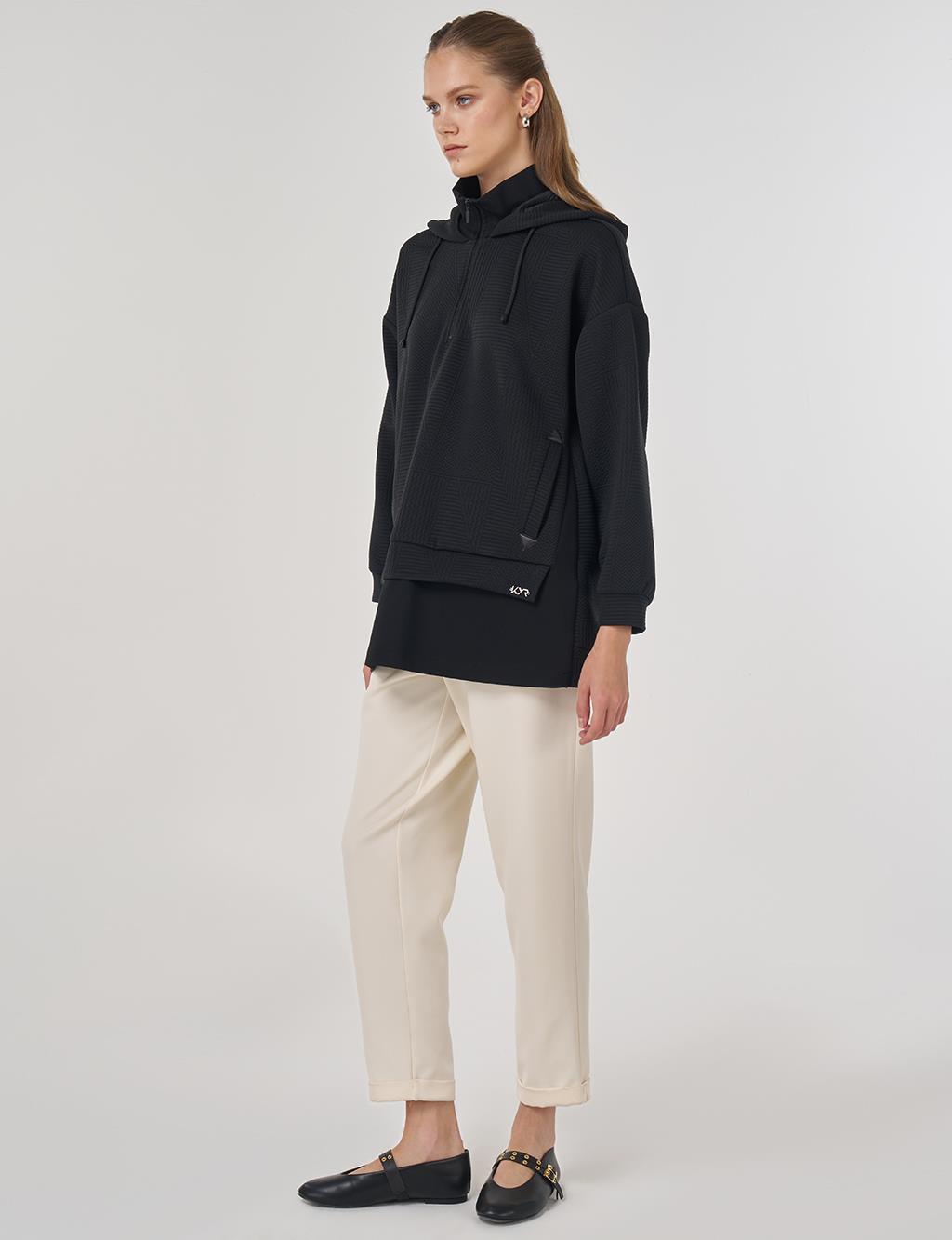 Patterned Double-Look Sweatshirt in Black