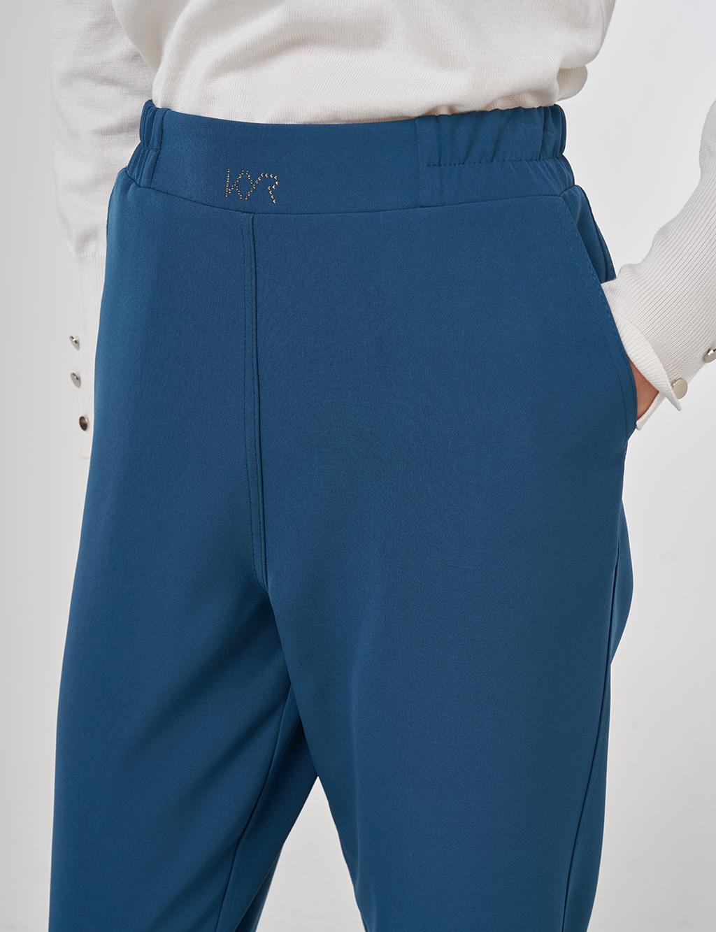 Metallic Printed Carrot Trousers in Petrol