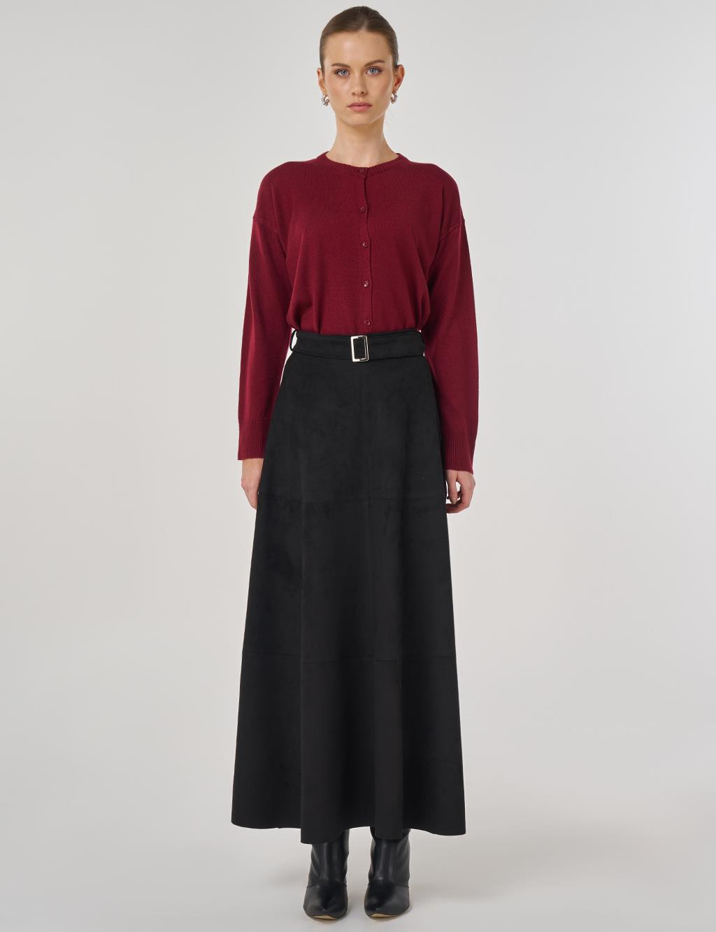 Buckle-Detailed Suede Skirt in Black