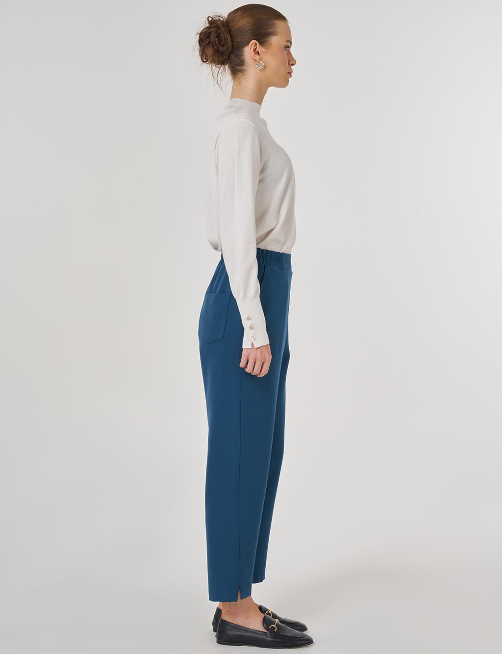 Metallic Printed Carrot Trousers in Petrol
