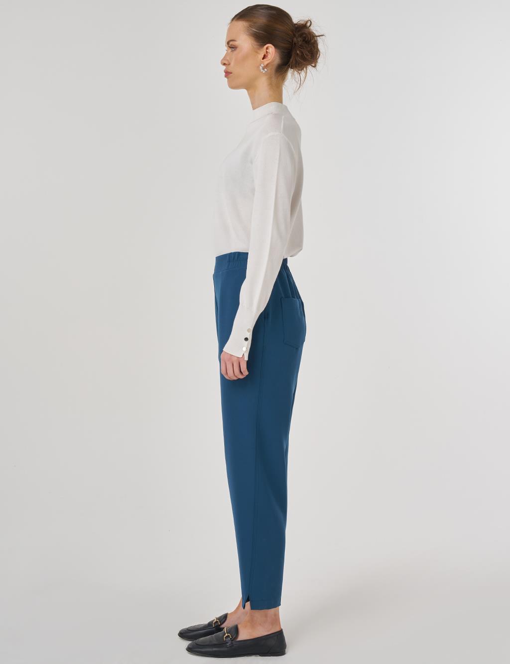 Metallic Printed Carrot Trousers in Petrol