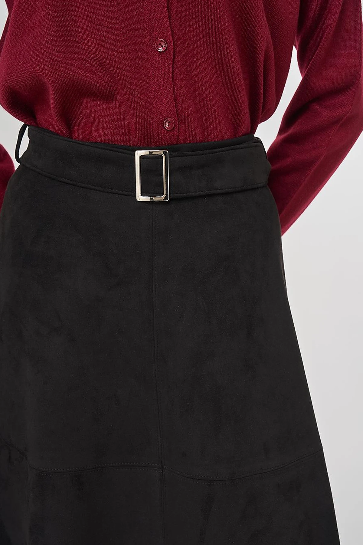 Buckle-Detailed Suede Skirt in Black