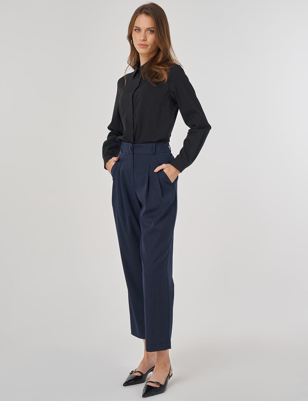 Pilili Kumaş Pantolon Koyu Lacivert 