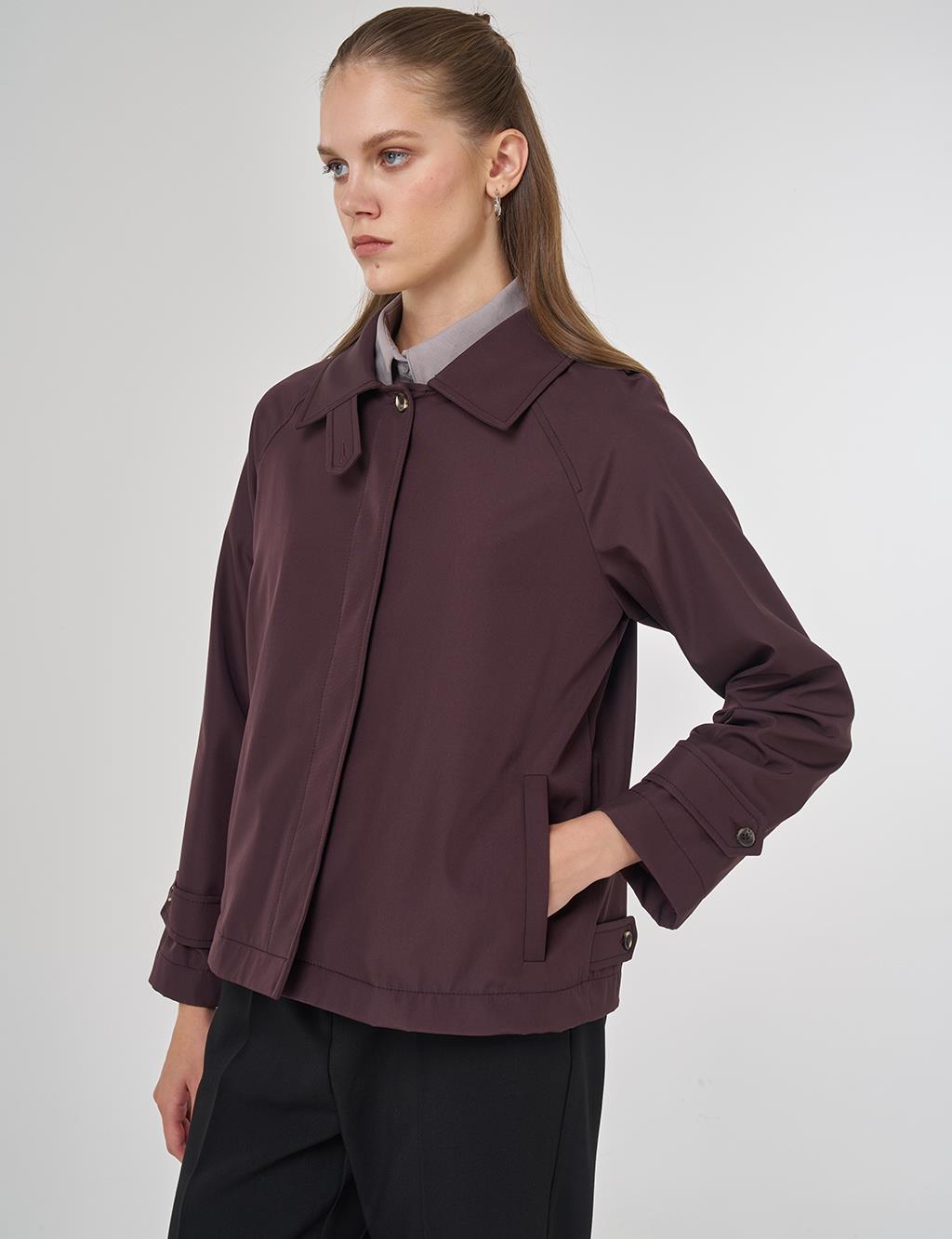 Şömizye Yaka Kısa Ceket Koyu Bordo