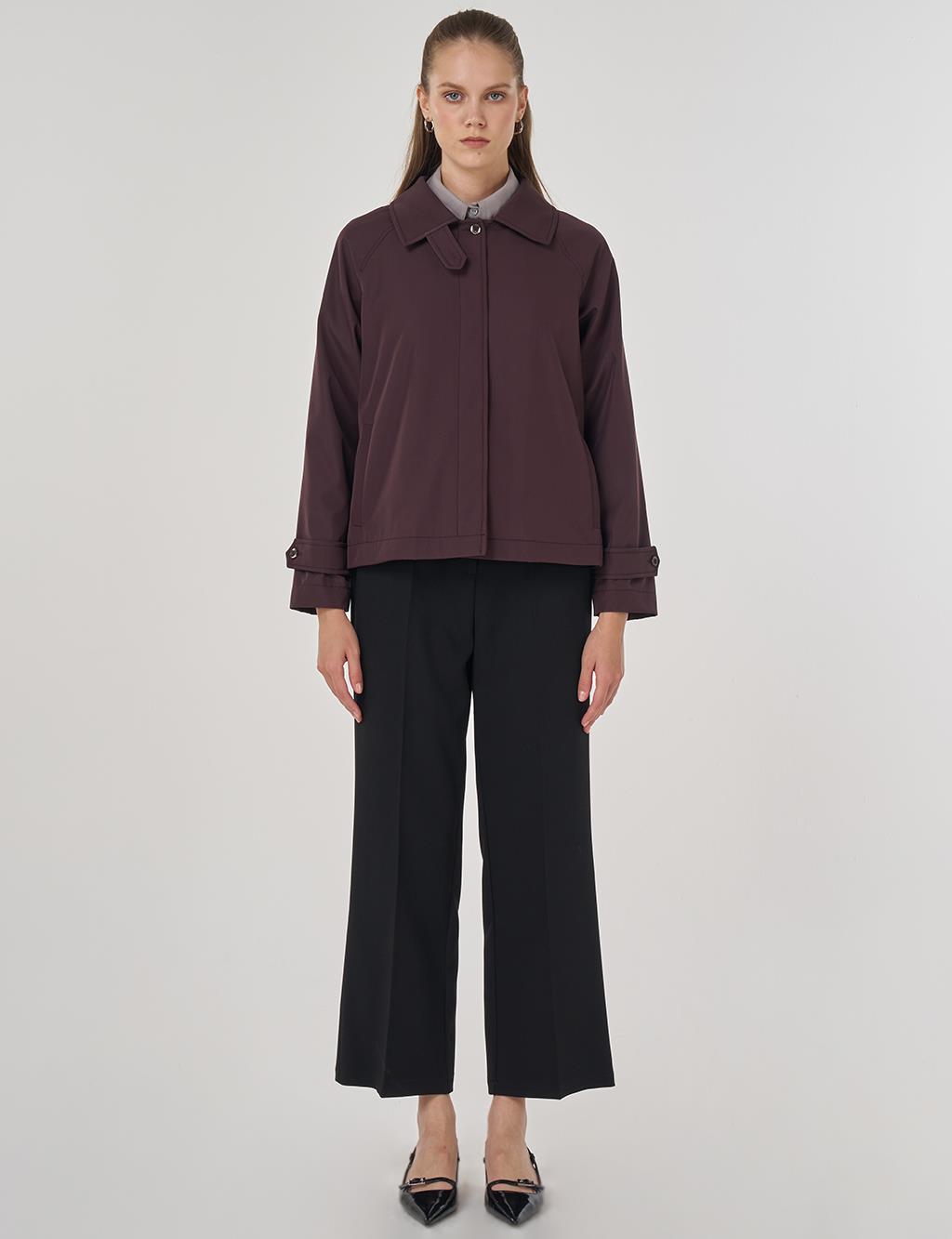 Şömizye Yaka Kısa Ceket Koyu Bordo