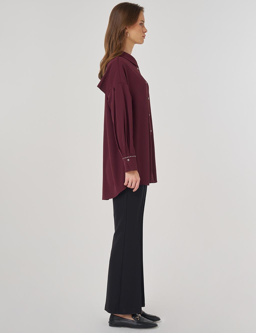 Embroidered Back Shirt Collar Tunic in Burgundy